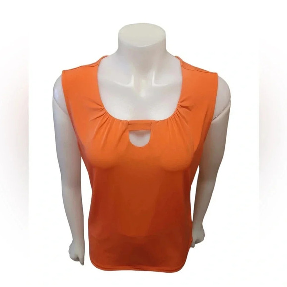 Tahari Sleeveless Orange Coral Keyhole Front Tank Top Size Large - Picture 3 of 8